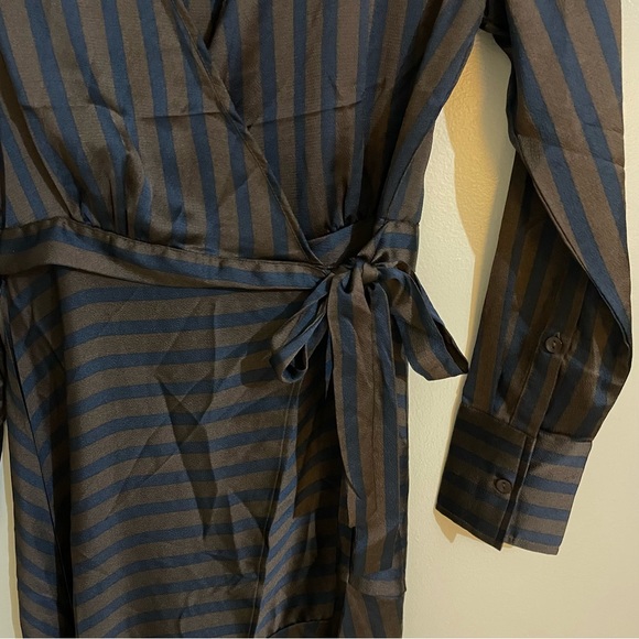 Soaked In Luxury Gina Striped Brown/Navy Blue Striped Wrap Dress, Size S, NWT - Picture 11 of 11
